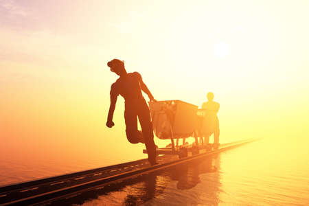 Workersin the fog. 3d renderの写真素材