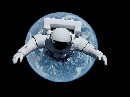 Astronaut flying over the planet.  3d render