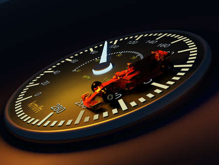 Sports car on the speedometer. 3d render