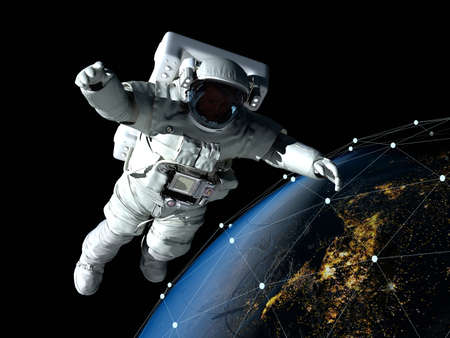 The astronaut on a background of a planetの写真素材