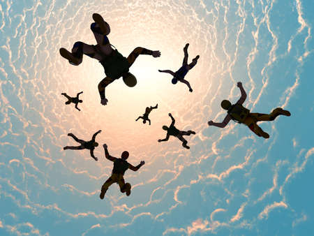 The group of athletes paratroopers.3d renderの写真素材