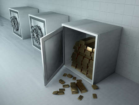 Gold bars in the safe. , 3d renderの写真素材
