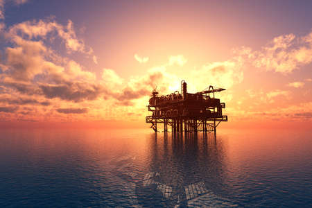 Oil production into the sea from above. 3d render