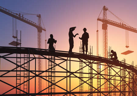 Builders at the construction site., 3d render