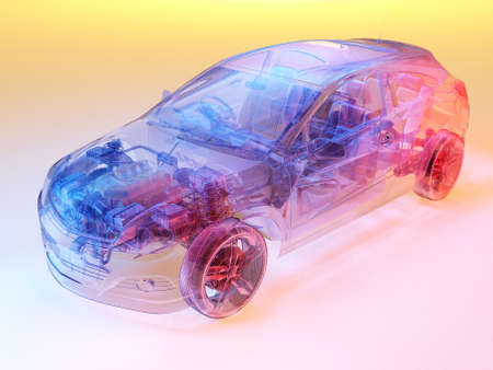 Glass auto on white background..3d renderの写真素材