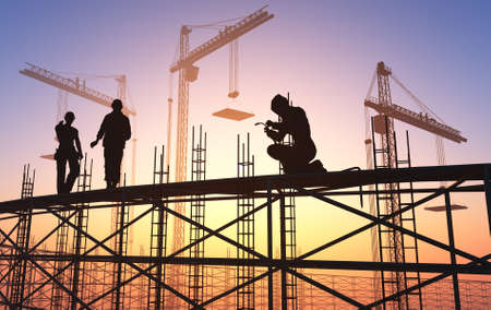 Builders at the construction site., 3d renderの写真素材