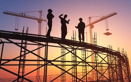 Builders at the construction site., 3d renderの写真素材