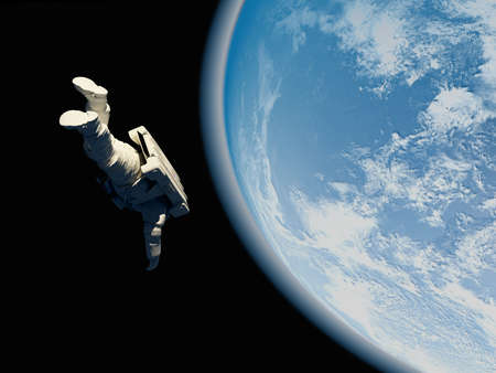 The astronaut on a background of a planet  , 3d renderの写真素材