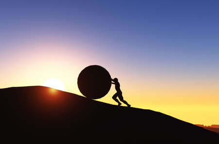 A man is rolling a large ball .., 3d renderの写真素材