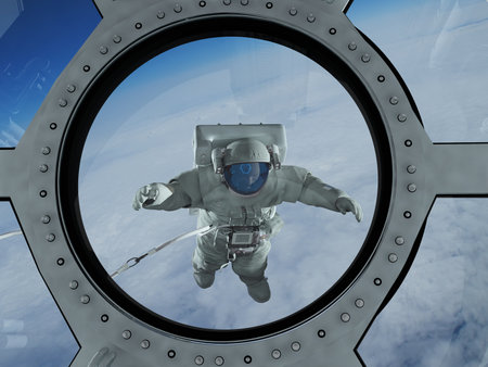 Astronaut goes through the hatch into space, 3d renderの写真素材