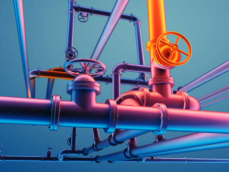 Graphical representation of industrial pipes., 3d renderの写真素材