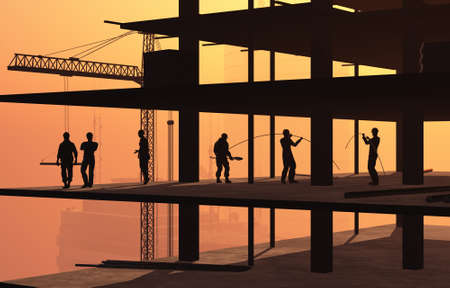 Silhouette of the workers on a background of the sky, 3d renderの写真素材