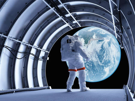 Astronaut inside the spacecraft..3d renderの写真素材