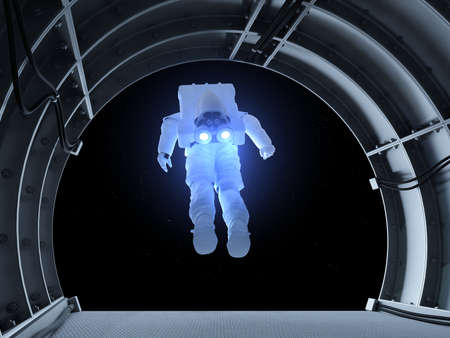 Astronaut flying over the planet., 3d render