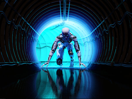 Robot on the tunnel., 3d render