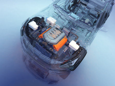 Model cars on a blue background, 3d render