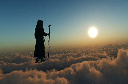 The image of Jesus against the background of clouds., 3d renderの写真素材