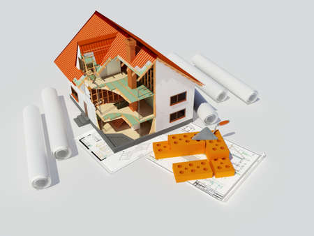 The model cottage on a white background .., 3d renderの写真素材