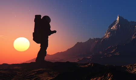 The astronaut on the background of the planet..3d render