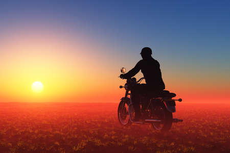Motorcyclist on the background of the landscape.3D renderの写真素材