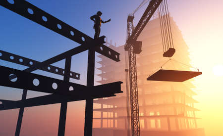 Silhouettes of workers against the background of the city.3d render