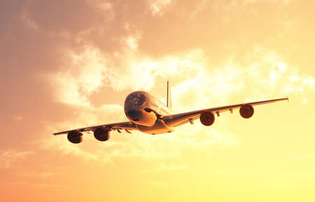 Passenger plane above the clouds. 3d renderの写真素材