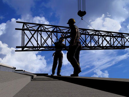 Silhouette of the workers on a background of the sky ,3d renderの写真素材