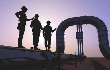 Silhouette of worker at the plant, 3d renderの写真素材