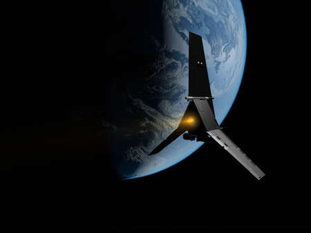 The space ship on the background of the planet.,3D render .