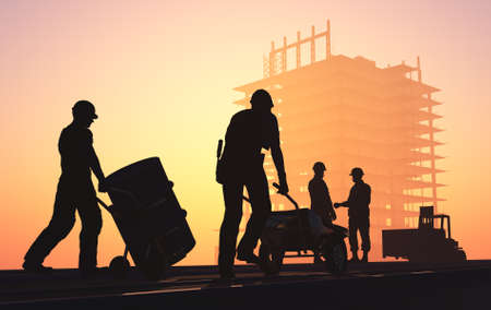 Human figures builders in the sky.3d render