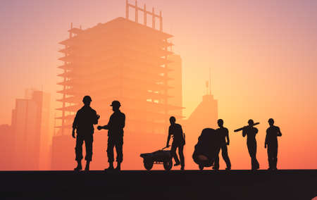 Human figures builders in the sky.3d render