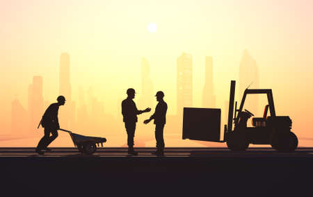 Human figures builders in the sky.3d renderの写真素材