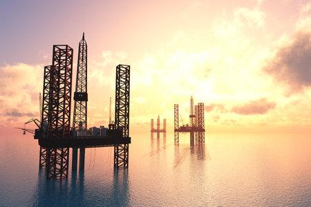 Oil production into the sea, 3d renderの写真素材