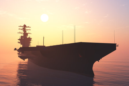 Warship at sea. .3D renderの写真素材