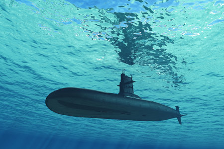 The military ship under water. .3d renderの写真素材