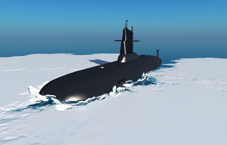 Submarine among the ice. .3d renderの写真素材