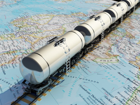 Tanks with fuel on the world map.. ,3d renderの写真素材