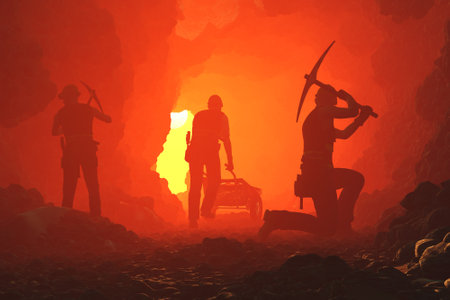 Silhouettes of workers in the mine., 3d renderの写真素材