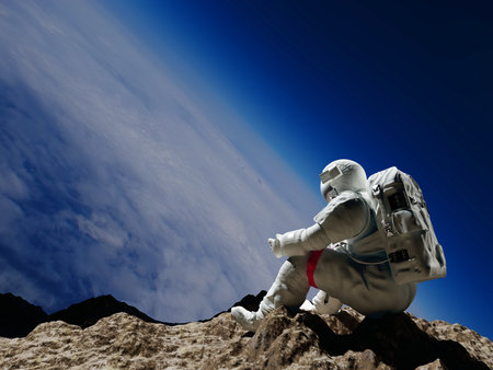 The astronaut on the background of the planet..3d renderの写真素材