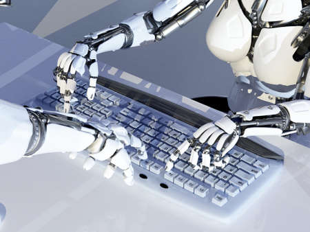 A robotic arm on a laptop.3d render