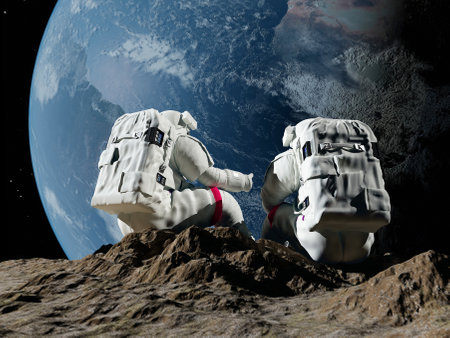 Group of astronauts are on the planet,3d renderの写真素材