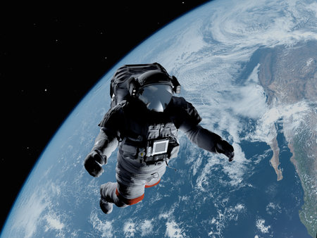 The astronaut on a background of a planet Elements of this image furnished by , 3d render