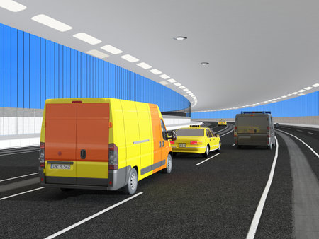 Cars in the tunnel. 3d renderingの写真素材