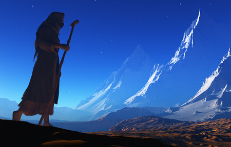 Priest piously on the mountain.3d renderの写真素材
