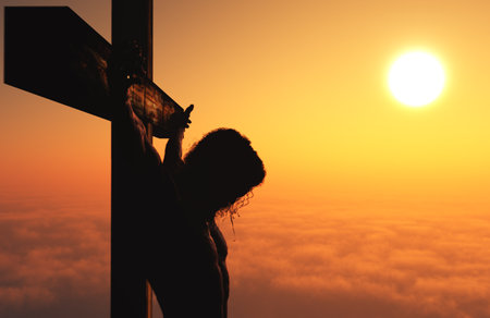 Jesus on a background of the sky ,3d renderの写真素材