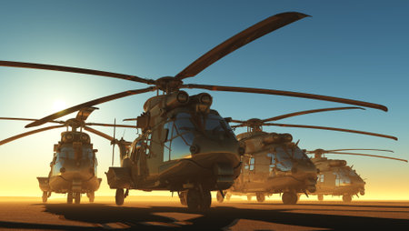 A group of military helicopters.3d renderの写真素材