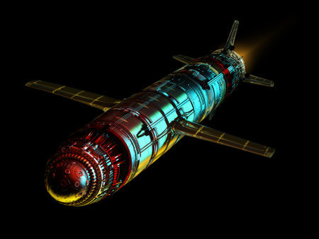Graphic image of a jet rocket on a black background..3d renderの写真素材