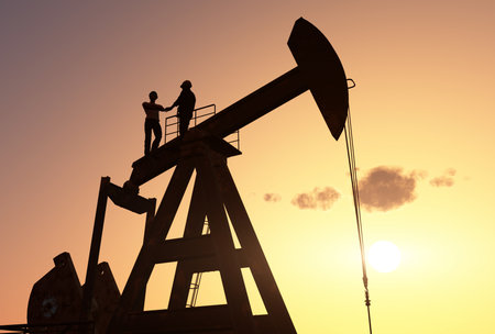 Workers produce oil.,3d renderの写真素材