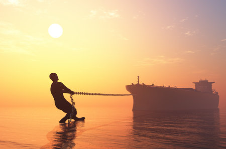 The man pulls the ship., 3d renderの写真素材