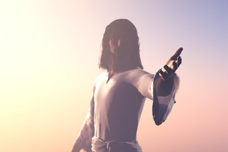 Silhouette of a man in a fog.3d renderの写真素材